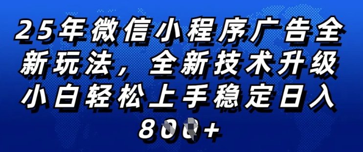 2025年微信小程序全新玩法纯小白易上手，稳定日入多张，技术全新升级，全网首发【揭秘】  第1张