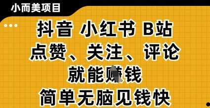 小而美的项目,抖音小红书B站视频点赞、关注、评论就能挣钱,简单无脑立见收益,妥妥的零撸项目【揭秘】 第1张 小而美的项目,抖音小红书B站视频点赞、关注、评论就能挣钱,简单无脑立见收益,妥妥的零撸项目【揭秘】 第1张
