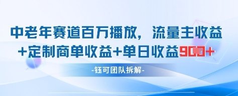 中老年赛道百万播放+流量主收益+定制收益，单日收益9张  第1张