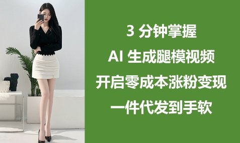 3分钟掌握AI生成腿模视频，开启零成本涨粉变现，一件代发到手软