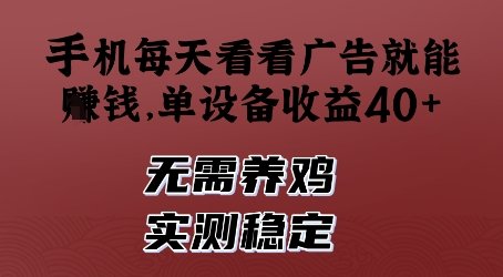 手机每天看看广告就能挣钱，单设备收益40+，无需养鸡，实测稳定【揭秘】