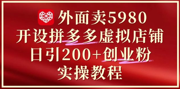 外面卖5980开设拼多多虚拟店铺:单日引流200+创业付费粉实战教程 第1张 外面卖5980开设拼多多虚拟店铺:单日引流200+创业付费粉实战教程 第1张