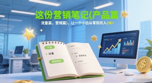 这份营销笔记(产品篇，流量篇，营销篇)，让一个小白从零到月入1W+