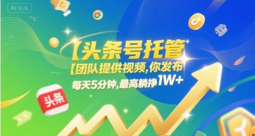 【头条号托管 】团队提供视频，你发布，每天5分钟，最高躺挣1W+【揭秘】  第1张