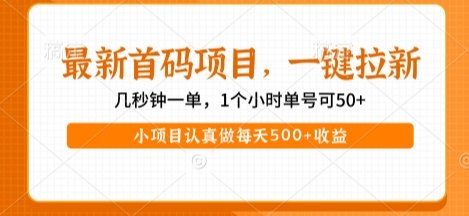 最新首码项目，操作最简单，收益高，一键拉新，1个小时单号可50+，小项目认真做每天5张+收益【揭秘】  第1张