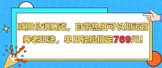 减肥食谱赛道，自带热度可长期运营，养老玩法，单日轻松搞定769  第1张