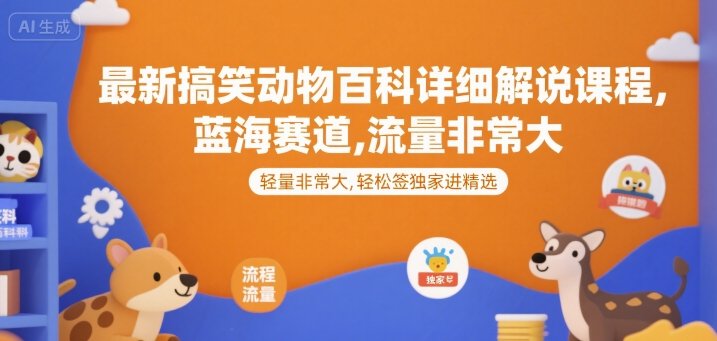 最新搞笑动物百科详细解说课程，蓝海赛道，流量非常大，轻松签独家进精选  第1张