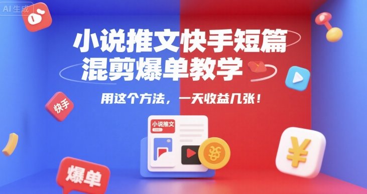 小说推文快手短篇混剪爆单教学，用这个方法，一天收益几张  第1张