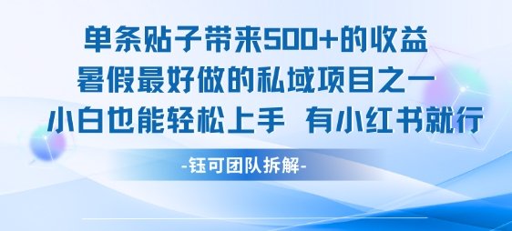 单条贴子带来5张的收益，暑假最好做的私域项目之一，小白也能轻松上手，有小红书就行  第1张
