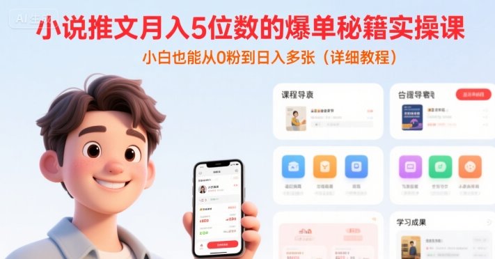 小说推文月入5位数的爆单秘籍实操课，，小白也能从0粉到日入多张(详细教程)  第1张