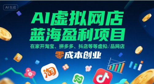 AI虚拟网店蓝海盈利项目,在家开淘宝、拼多多、抖店等虚拟品网店,零成本创业 第1张 AI虚拟网店蓝海盈利项目,在家开淘宝、拼多多、抖店等虚拟品网店,零成本创业 第1张