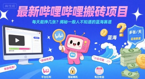 最新哔哩哔哩上B站搬砖项目,每天能挣几张?揭秘一般人不知道的蓝海赛道 第1张 最新哔哩哔哩上B站搬砖项目,每天能挣几张?揭秘一般人不知道的蓝海赛道 第1张