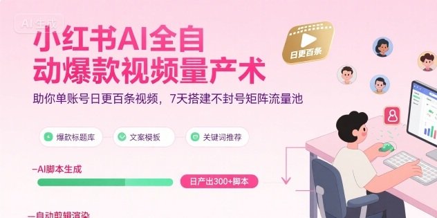 小红书AI全自动爆款视频量产术,助你单账号日更百条视频,7天搭建不封号矩阵流量池 第1张 小红书AI全自动爆款视频量产术,助你单账号日更百条视频,7天搭建不封号矩阵流量池 第1张