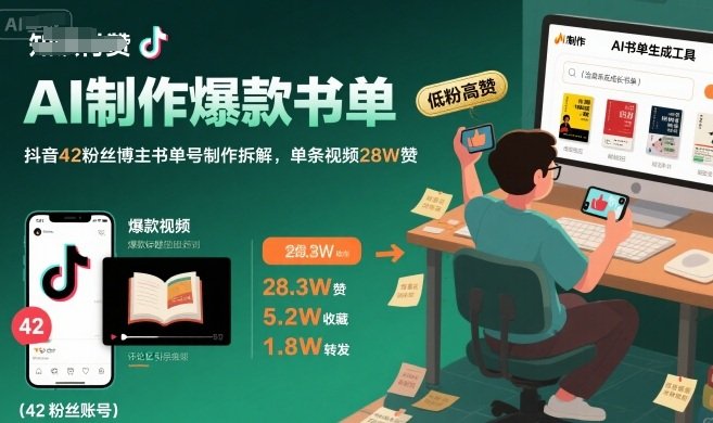 AI制作爆款书单，抖音42粉丝博主书单号制作拆解，单条视频28W赞  第1张
