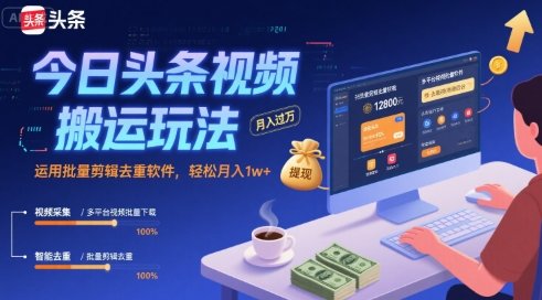 今日头条视频搬运玩法，运用批量剪辑去重软件，轻松月入1w+  第1张