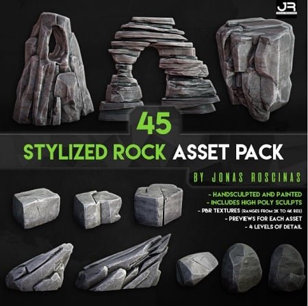 CGTrader – 45 Stylized Rock Asset Pack Low-poly 3D model  第1张