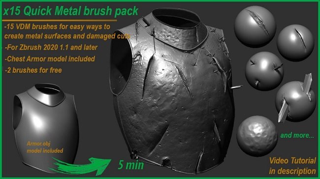 Artstation – Quick Metal Surface and Cuts Brush  第1张