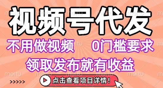 视频号代发，不用剪辑不用做视频，0门槛要求，领取发布就有收益，任务没有无上限，小白轻松上手【揭秘】  第1张